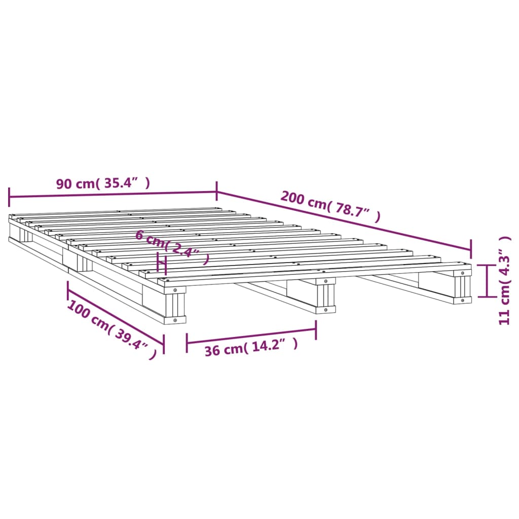 Letto a Pallet Bianco 90x200 cm in Legno Massello di Pino - homemem39