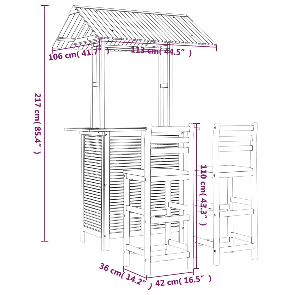 Set da Bar per Giardino 3 pz in Legno Massello di Acacia