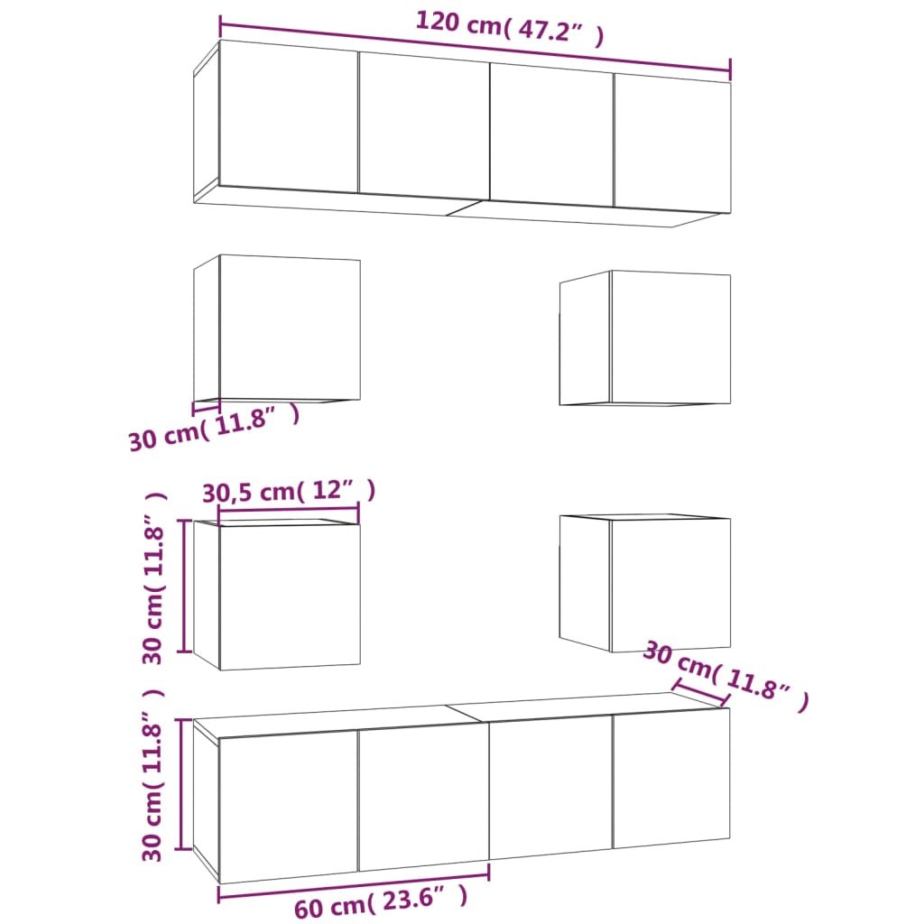 Set Mobili Porta TV 8pz Grigio Sonoma in Legno Multistrato