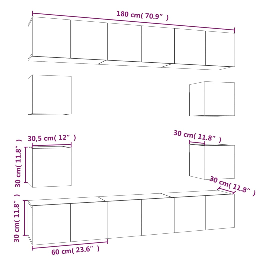 Set Mobili Porta TV 10 pz Grigio Sonoma in Legno Multistrato