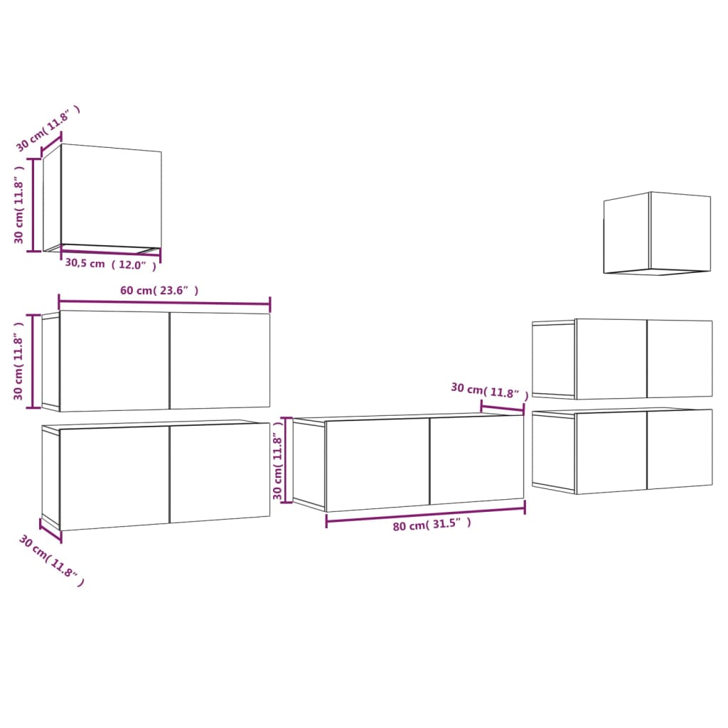 Set di Mobili Porta TV 7 pz Grigio Sonoma in Legno Multistrato