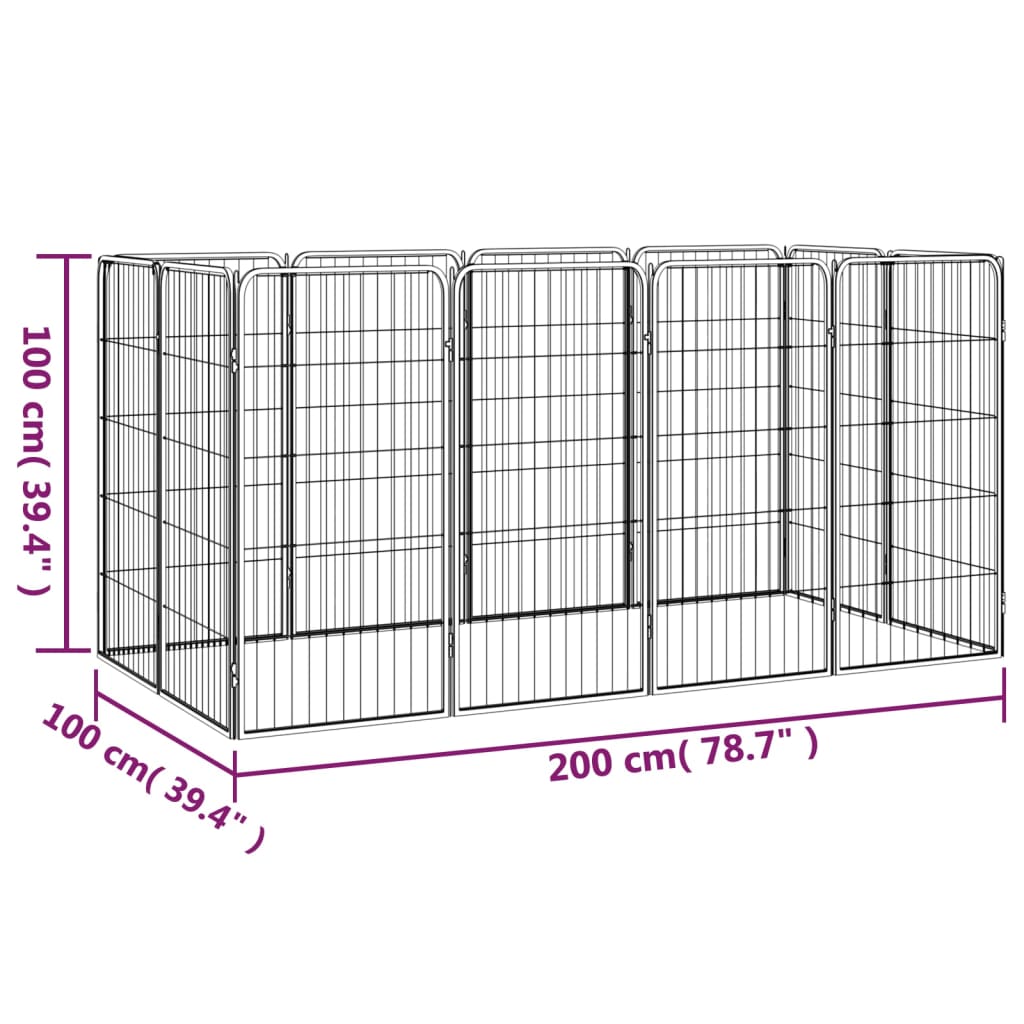 Box Cani 12 Pannelli Nero 50x100 cm Acciaio Verniciato Polvere | homemem39