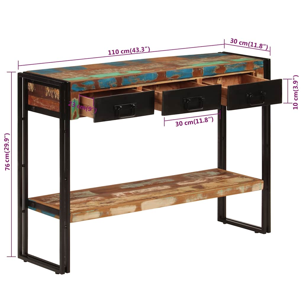 Tavolo Consolle 110x30x76 cm in Legno Massello Riciclato
