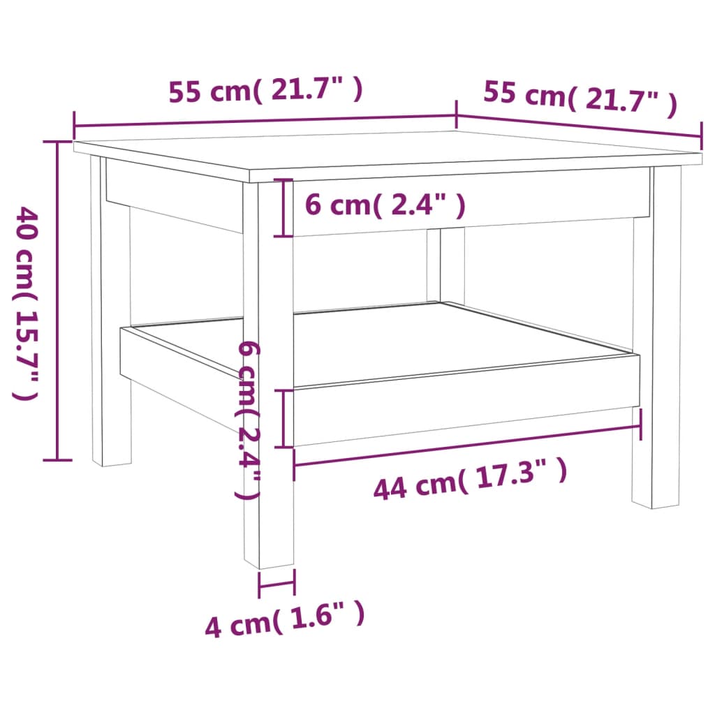 Tavolino da Salotto ambra 55x55x40 cm Legno Massello di Pino
