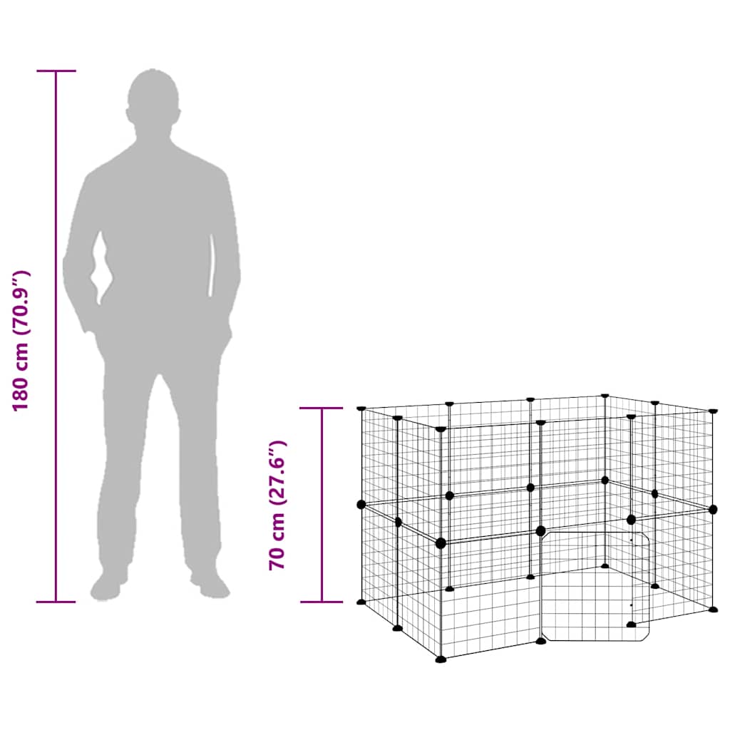 Gabbia per Animali 20 Pannelli con Porta Nera 35x35 cm Acciaio