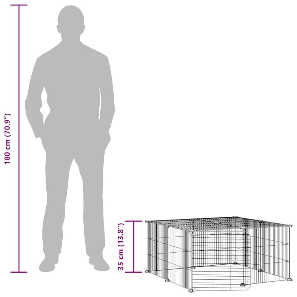 Gabbia per Animali 12 Pannelli con Porta Nero 35x35 cm Acciaio