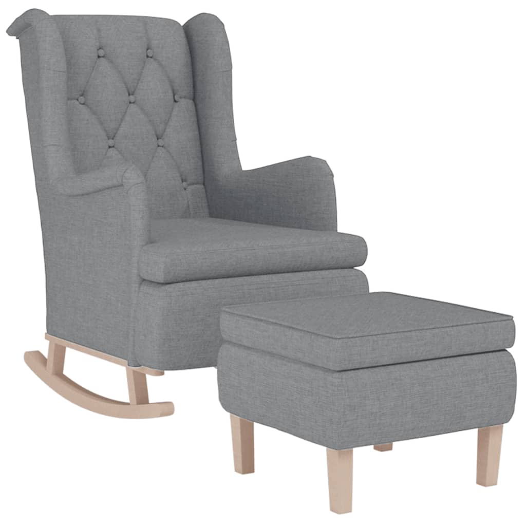 Poltrona con Gambe a Dondolo e Sgabello Grigio Chiaro Tessuto | homemem39