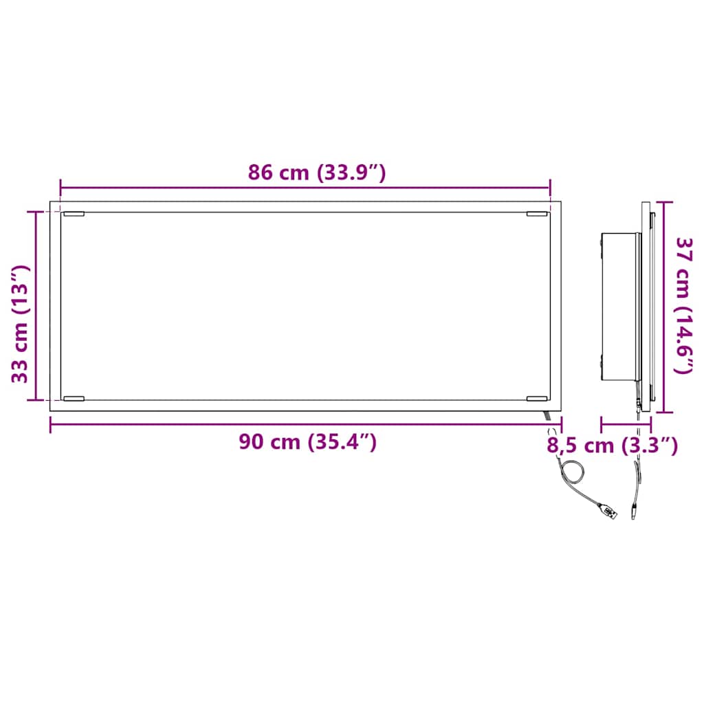 Specchio Rovere fumé 90 x 8,5 x 37 cm Legno multistrato