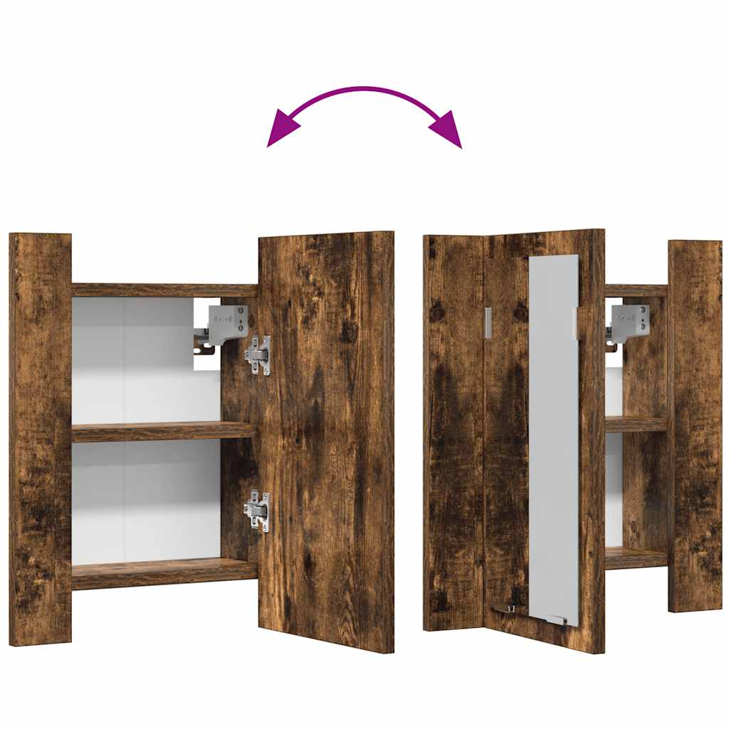 Mobile Bagno Specchio LED Rovere Fumo 40x12x45cm Multistrato