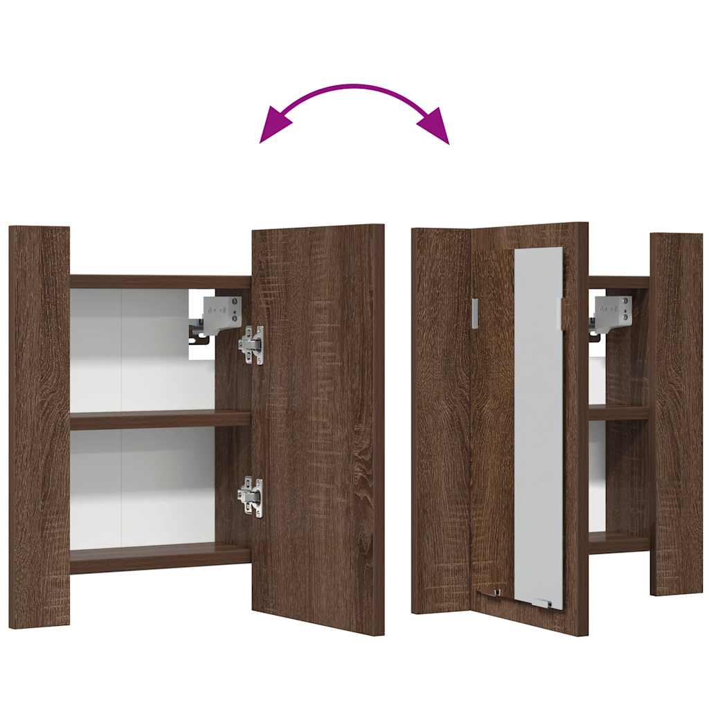 Mobile Bagno Specchio LED Rovere Marrone 40x12x45cm Multistrato