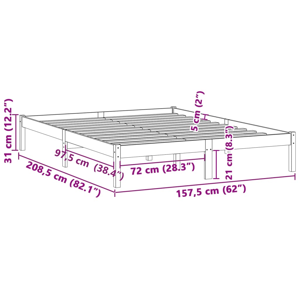 Giroletto senza Materasso 152x203 cm in Legno di Pino Queen