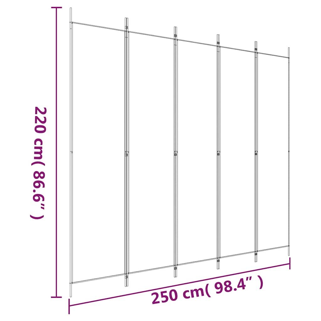 Divisorio a 5 Pannelli Marrone 250x220 cm in Tessuto