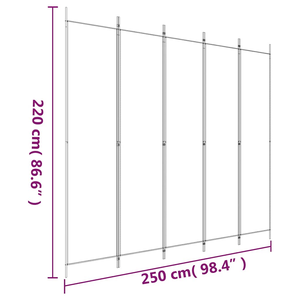 Divisorio 5 Pannelli Nero 250x220 cm Tessuto - homemem39