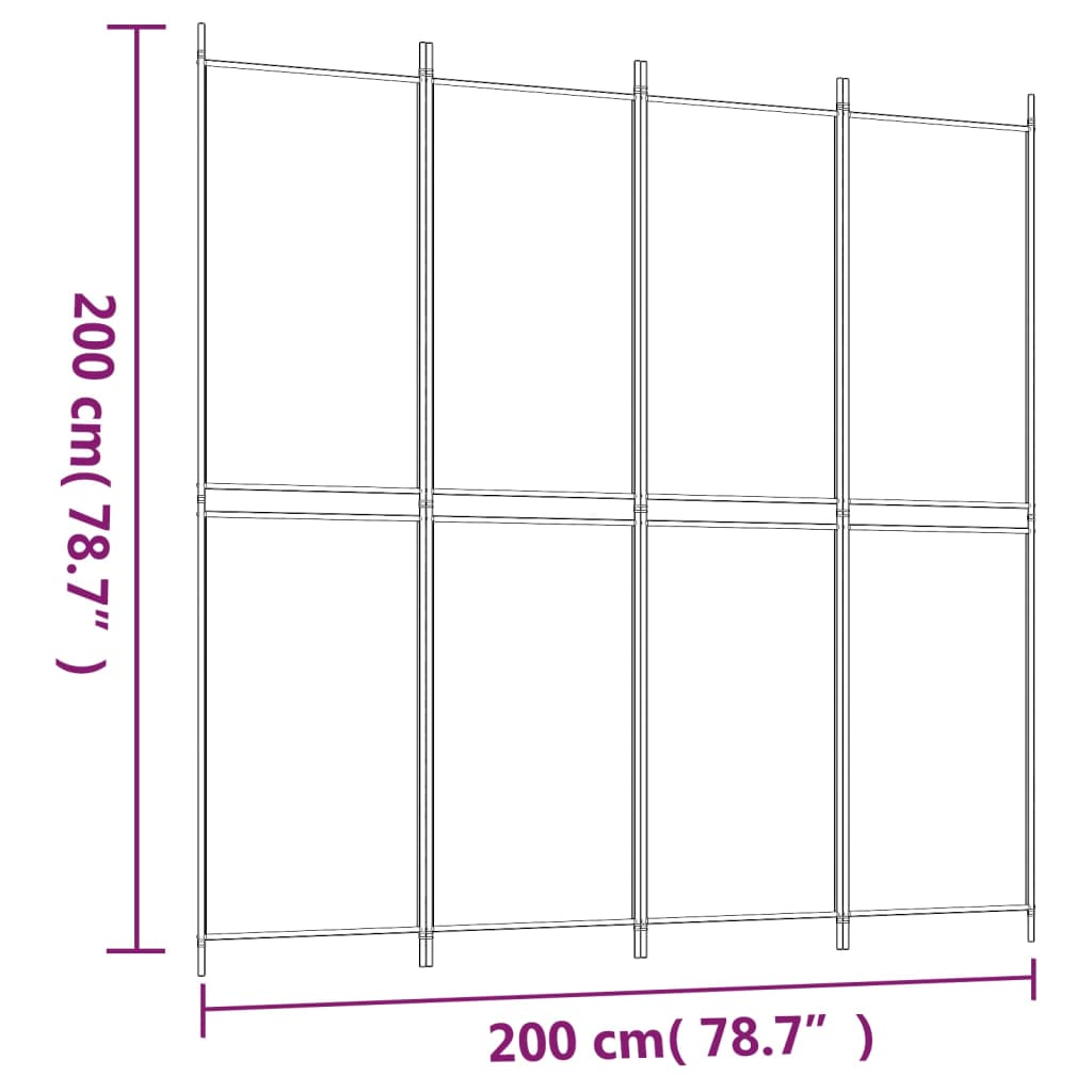 Divisorio a 4 Pannelli Bianco 200x200 cm Tessuto