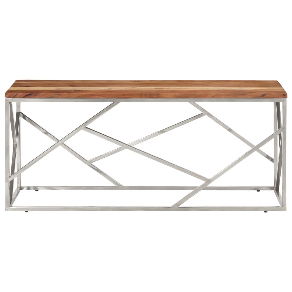 Tavolino Salotto Argento Acciaio Inox e Legno Massello Acacia | homemem39