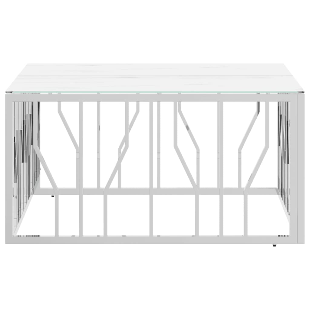Tavolino da Salotto Argento 80x80x40 cm in Acciaio Inox e Vetro | homemem39