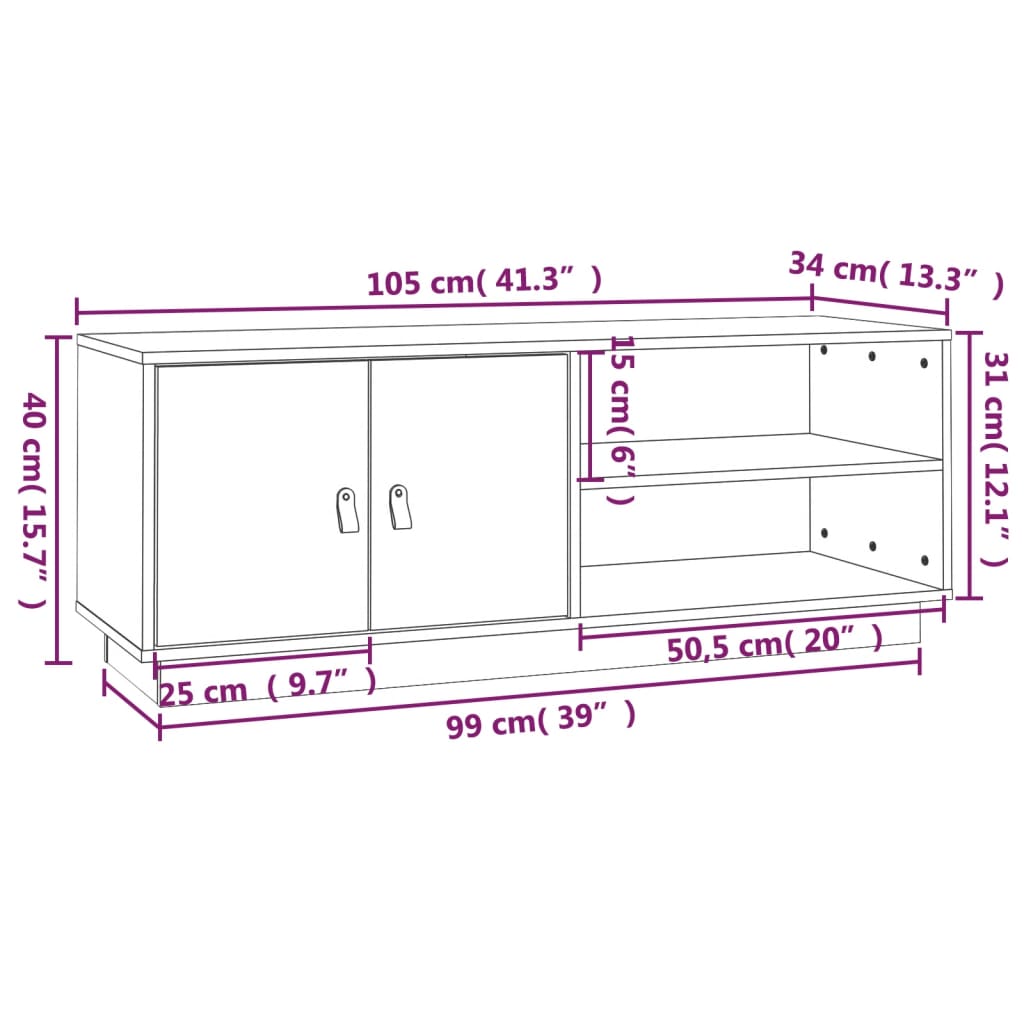 Mobile Porta TV Grigio 105x34x40 cm in Legno Massello di Pino | homemem39