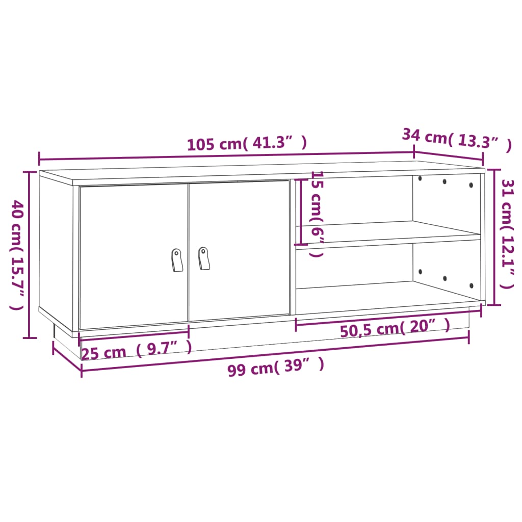 Mobile Porta TV ambra 105x34x40 cm in Legno Massello di Pino | homemem39