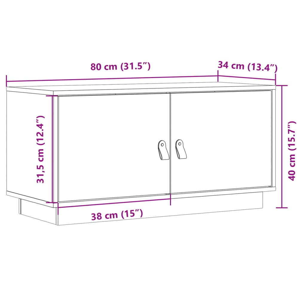 Mobile Porta TV Grigio 80x34x40 cm in Legno Massello di Pino | homemem39