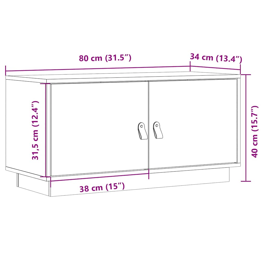 Mobile Porta TV Grigio 80x34x40 cm in Legno Massello di Pino