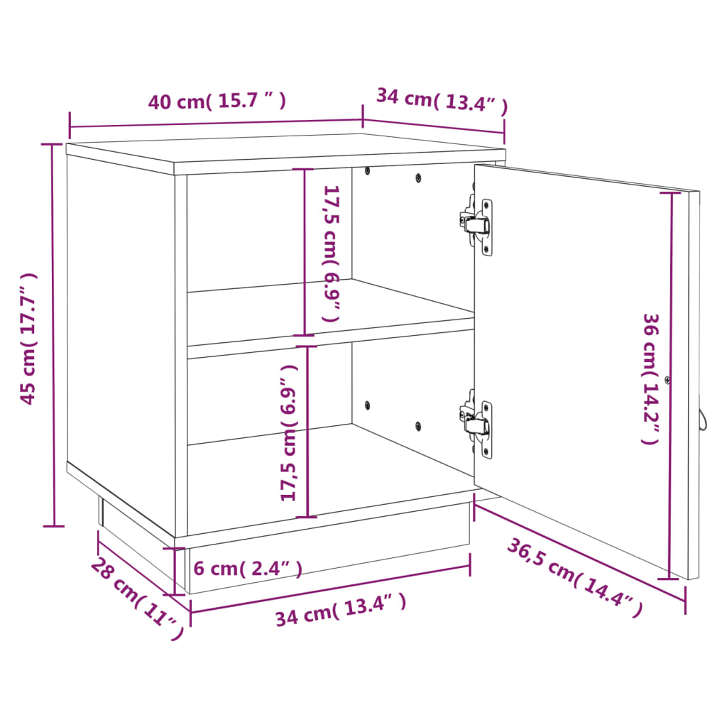 Comodini 2 pz ambra 40x34x45 cm in Legno Massello di Pino