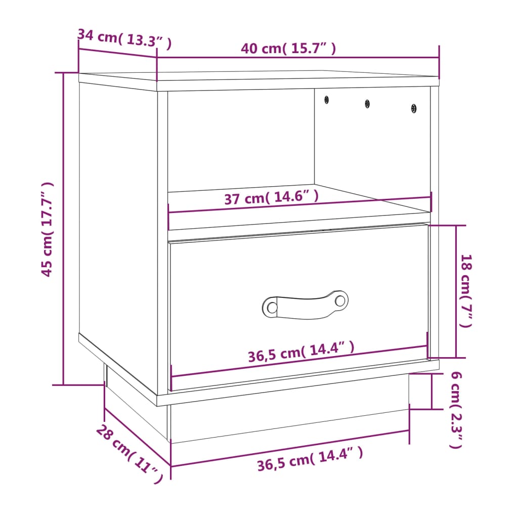 Comodino Marrone Ambrato 40x34x45 cm in Legno Massello di Pino | homemem39