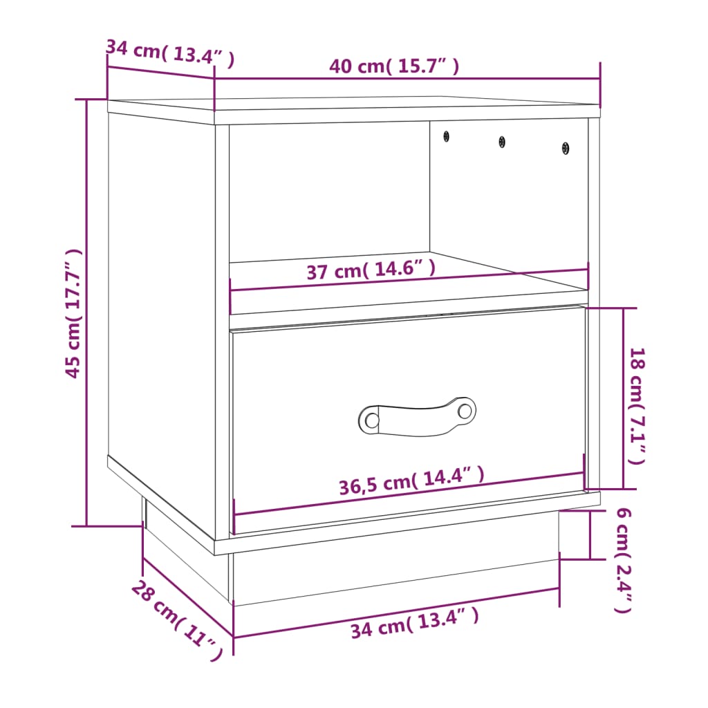 Comodini Nero 2 pz 40x34x45 cm in Legno Massello di Pino | homemem39