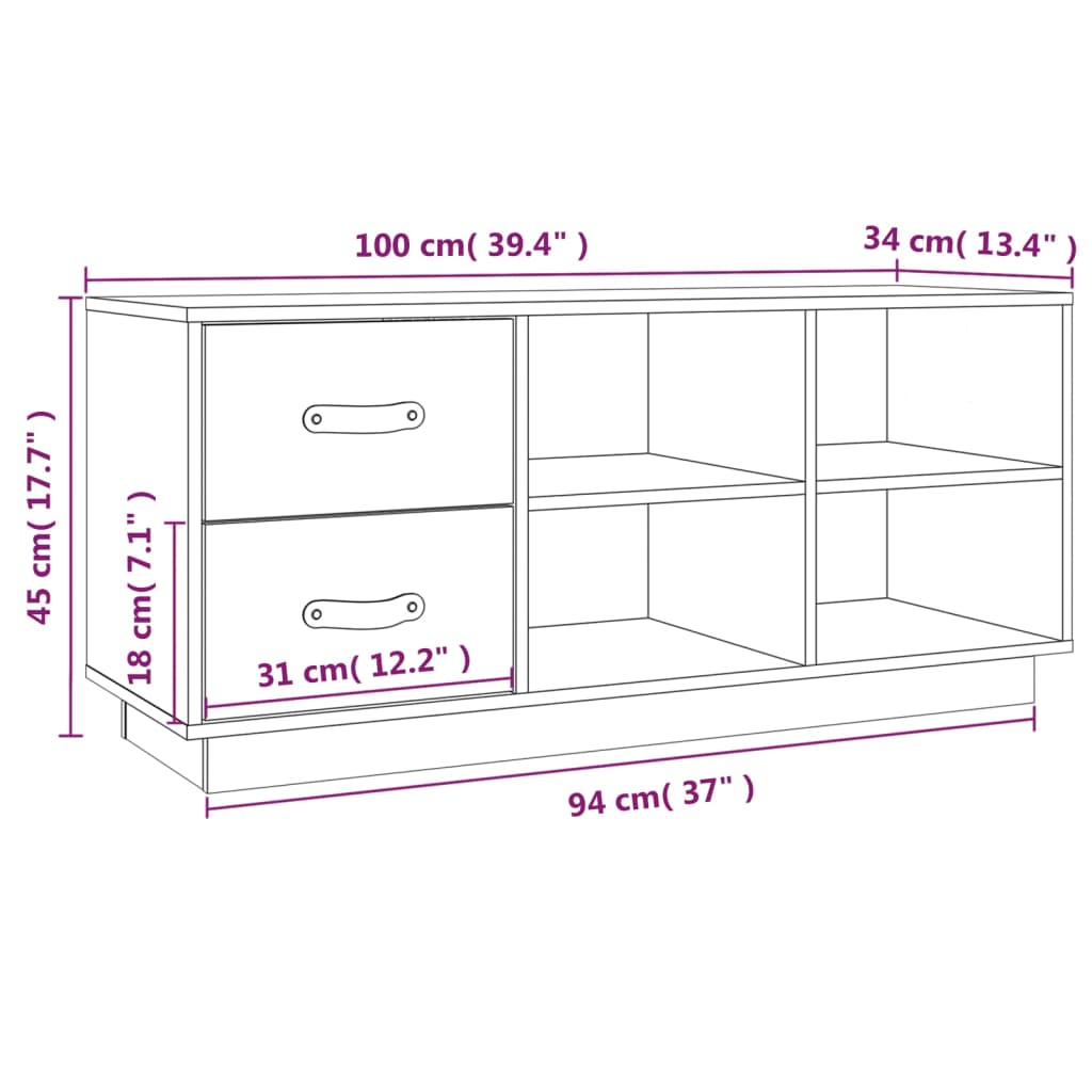 Scarpiera Nera 100x34x45 cm in Legno Massello di Pino | homemem39