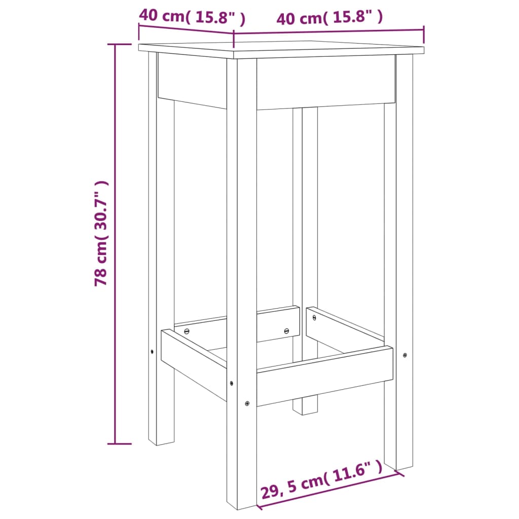 Sgabelli da Bar 2 pz 40x40x78 cm in Legno Massello di Pino | homemem39