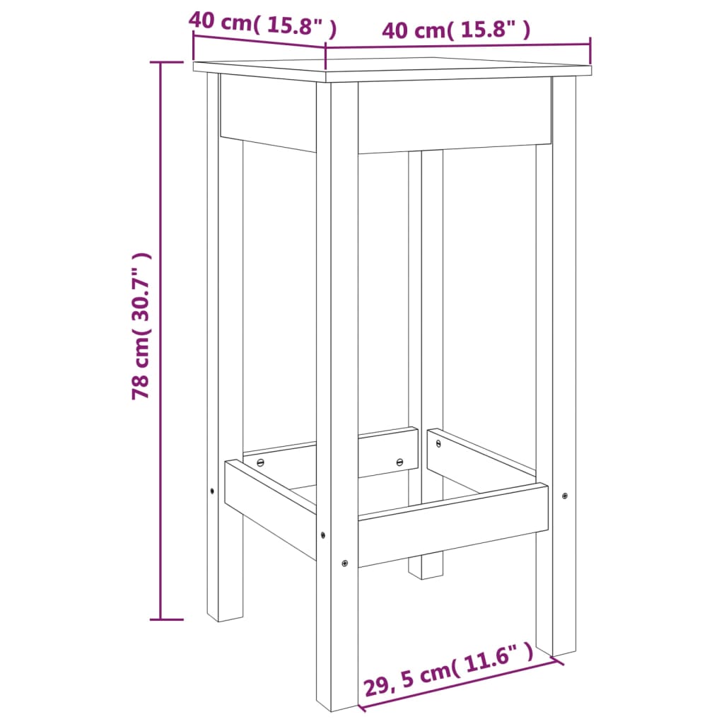 Sgabelli da Bar 2 pz Neri 40x40x78 cm Legno Massello di Pino | homemem39