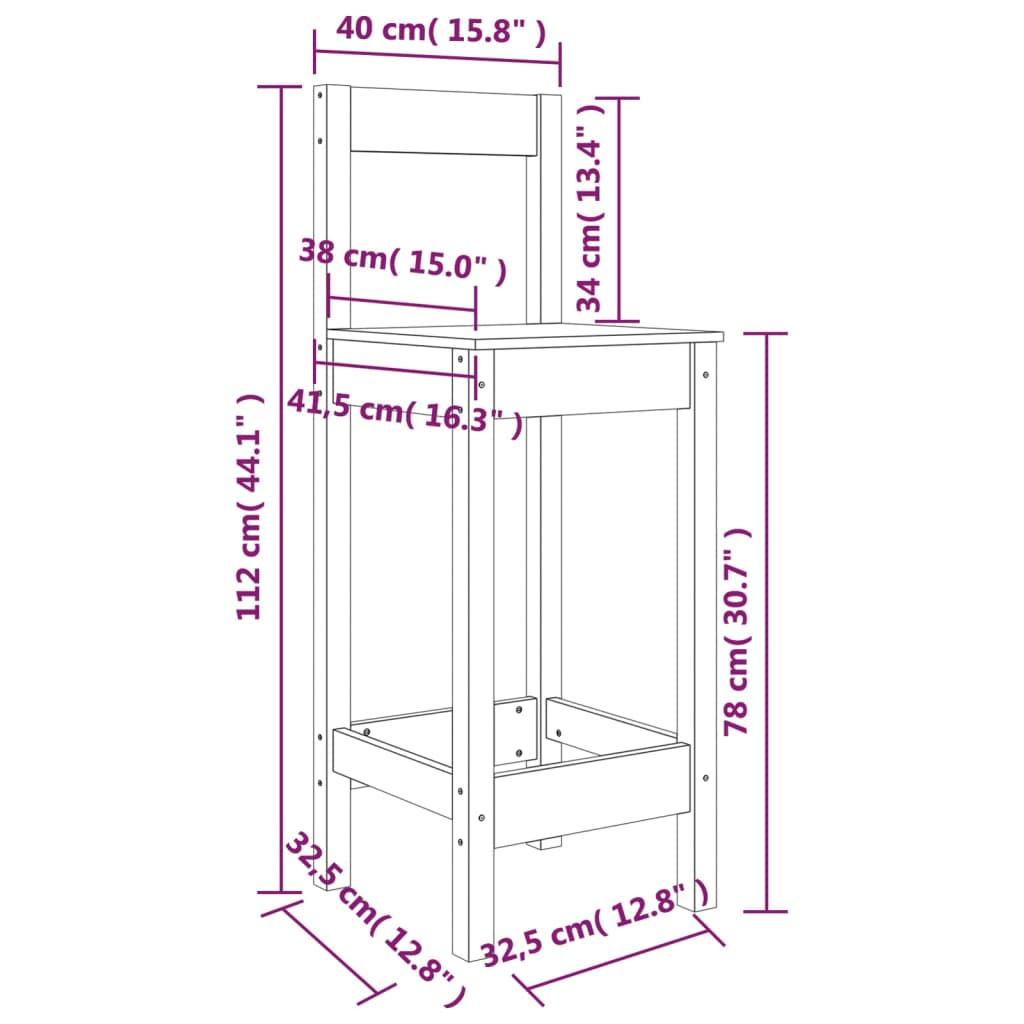 Sedie da Bar 2 pz Bianche 40x41,5x112 cm Legno Massello di Pino | homemem39