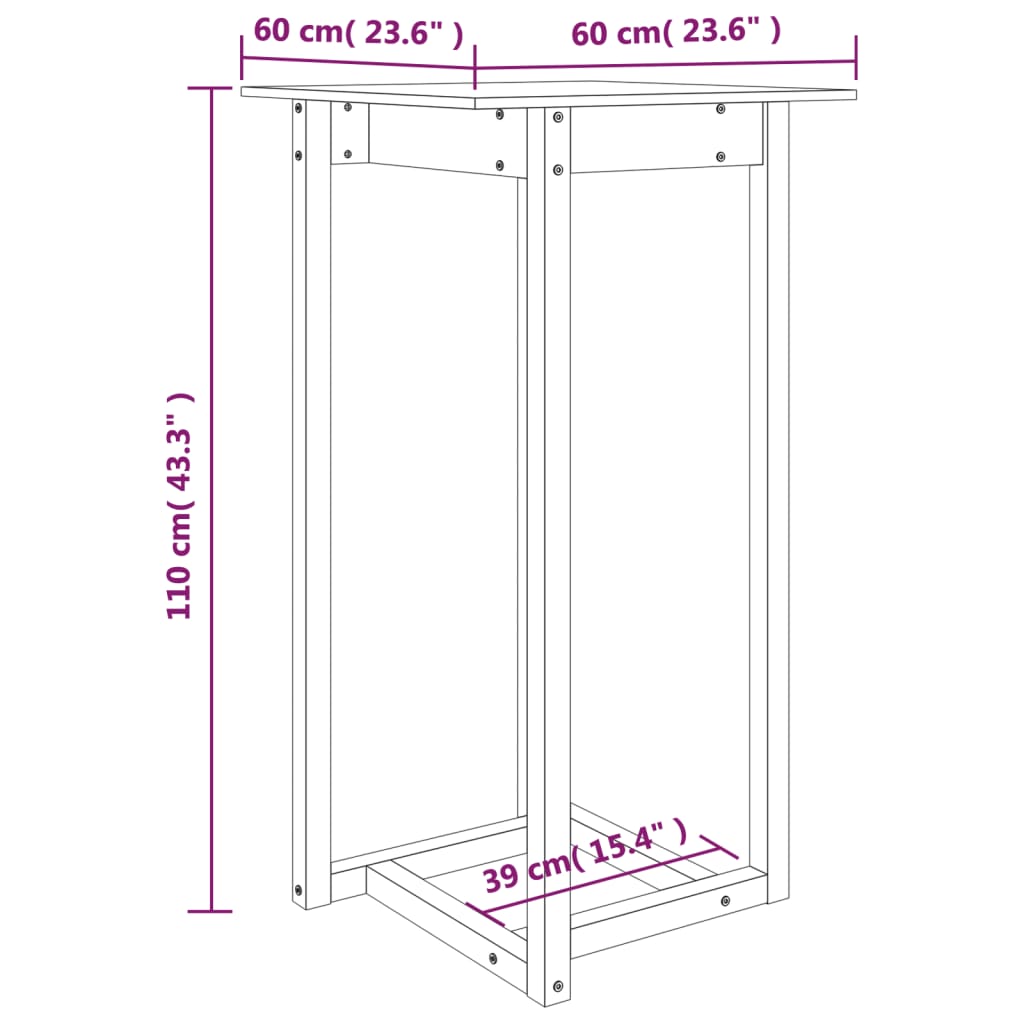 Tavolo da Bar Bianco 60x60x110 cm in Legno Massello di Pino | homemem39