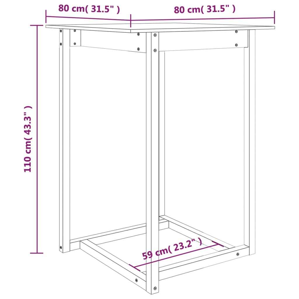 Tavolo da Bar Ambra 80x80x110 cm in Legno Massello di Pino