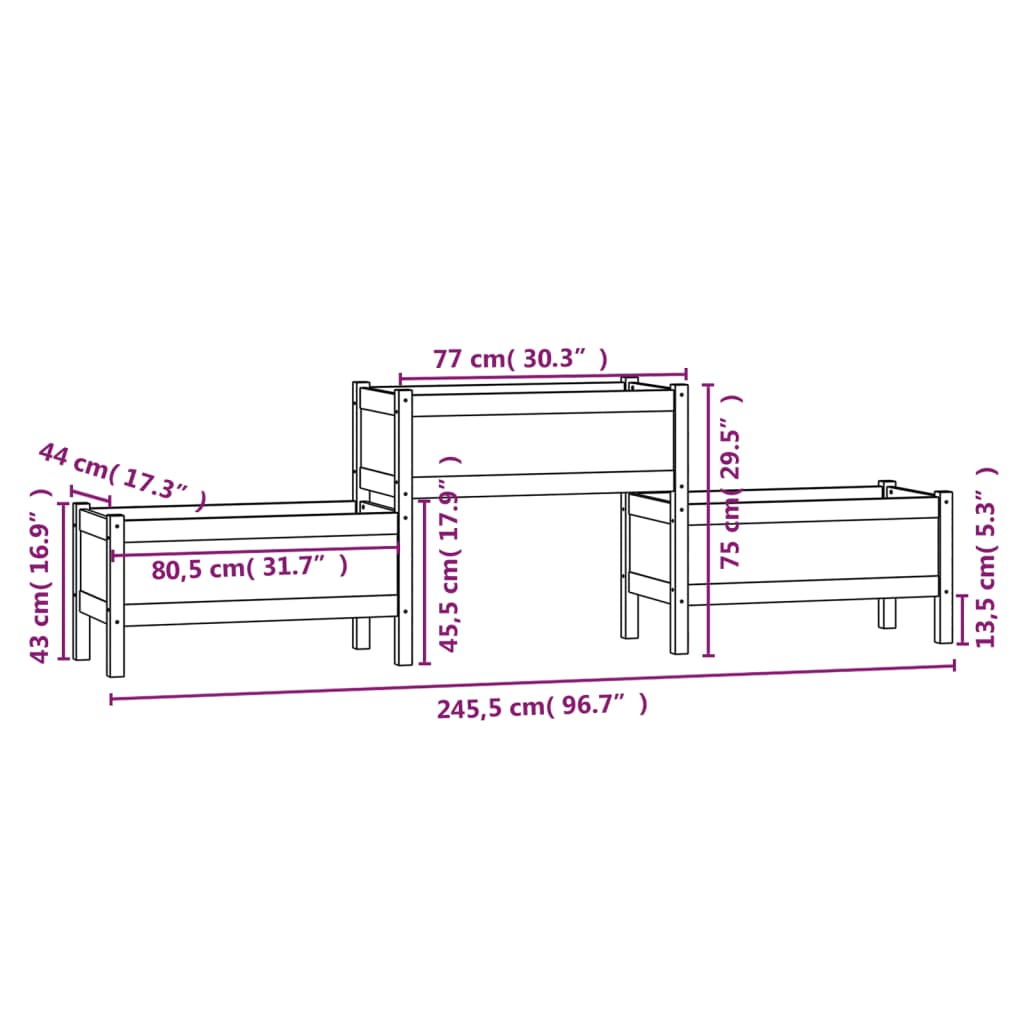 Fioriera Grigia 245,5x44x75 cm in Legno Massello di Pino | homemem39