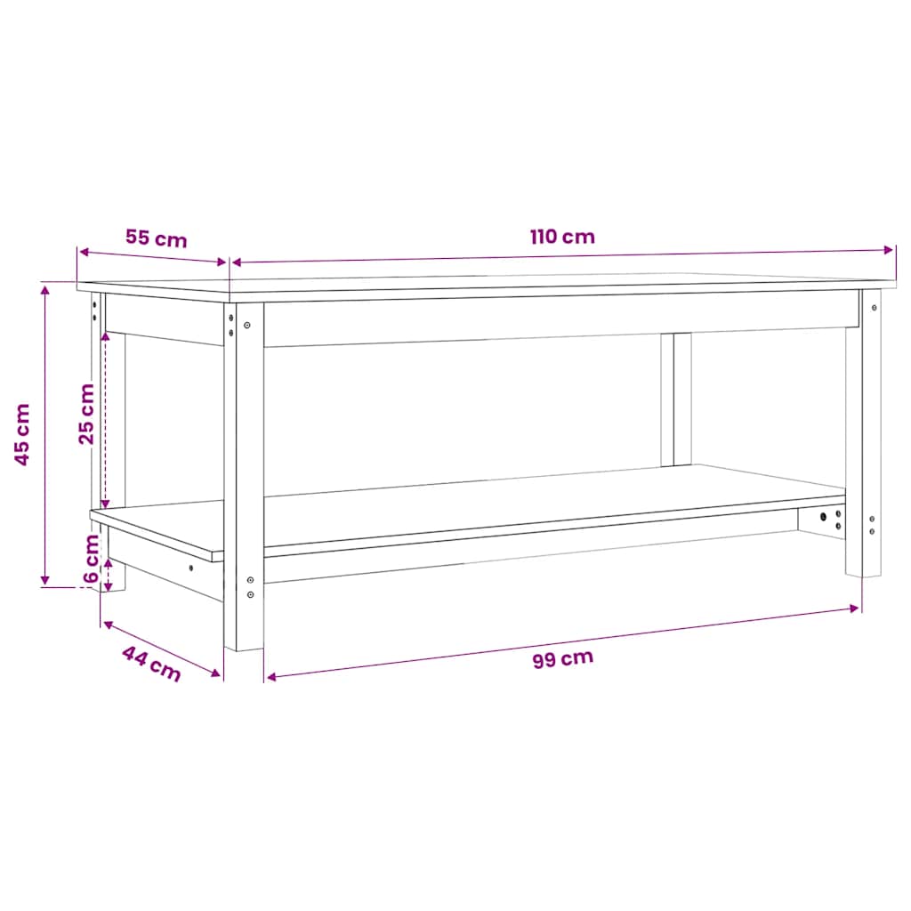 Tavolino da Salotto 110x55x45 cm Legno Massello di Pino