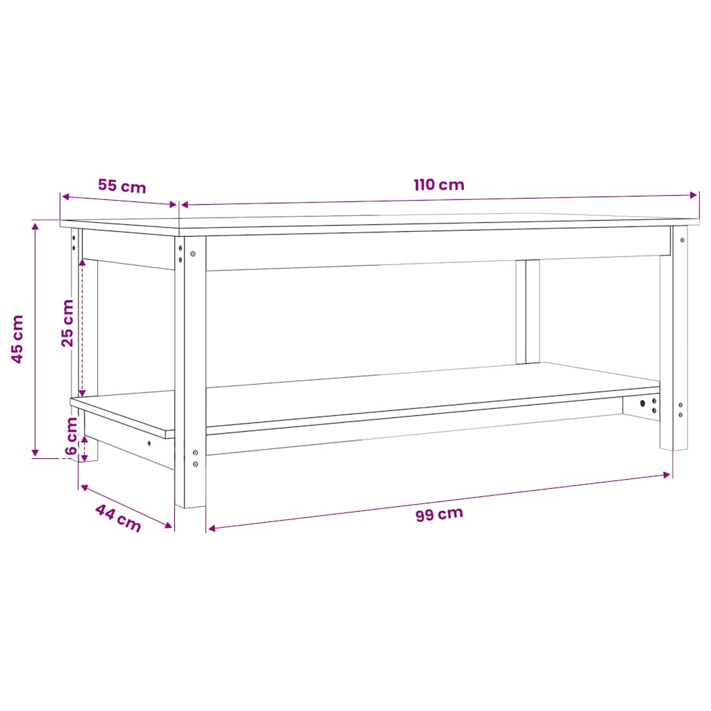 Tavolino da Salotto Bianco 110x55x45 cm Legno Massello di Pino | homemem39