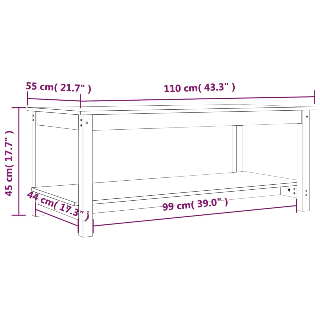 Tavolino da Salotto Ambra 110x55x45 cm Legno Massello di Pino | homemem39