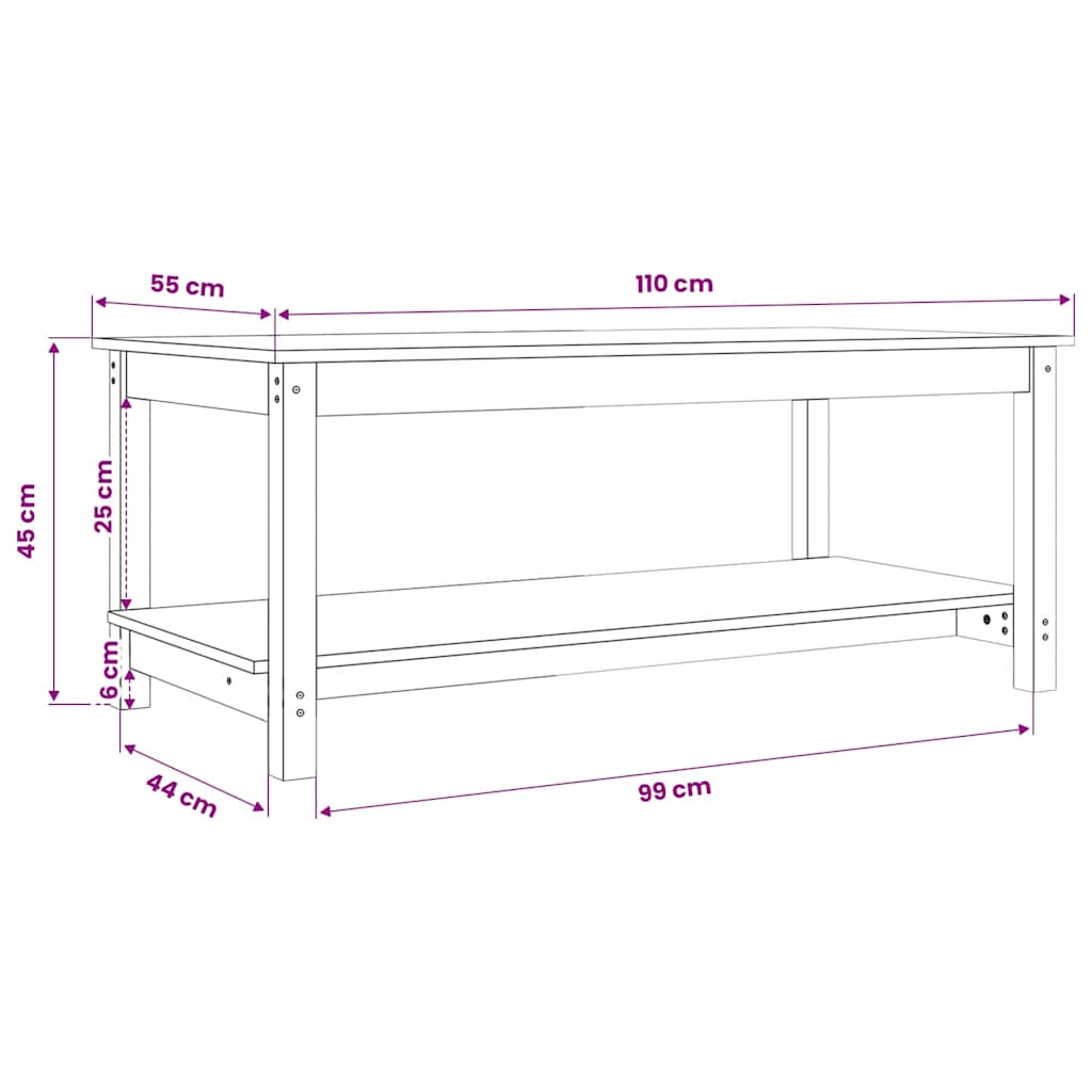 Tavolino da Salotto Ambra 110x55x45 cm Legno Massello di Pino
