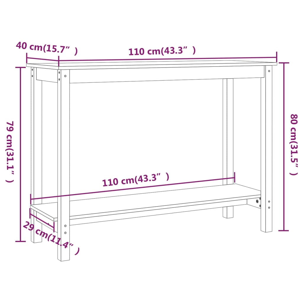 Tavolo Consolle 110x40x80 cm in Legno Massello di Pino | homemem39