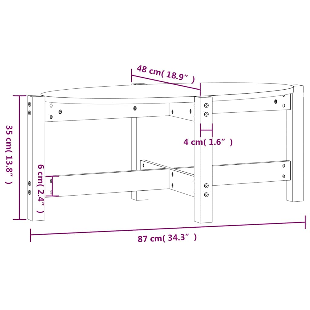Tavolino da Salotto Grigio 87x48x35cm in Legno Massello di Pino