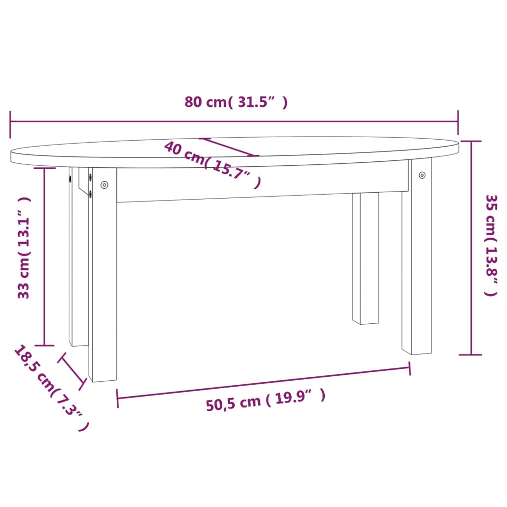 Tavolino da Salotto Grigio 80x40x35 cm Legno Massello di Pino | homemem39