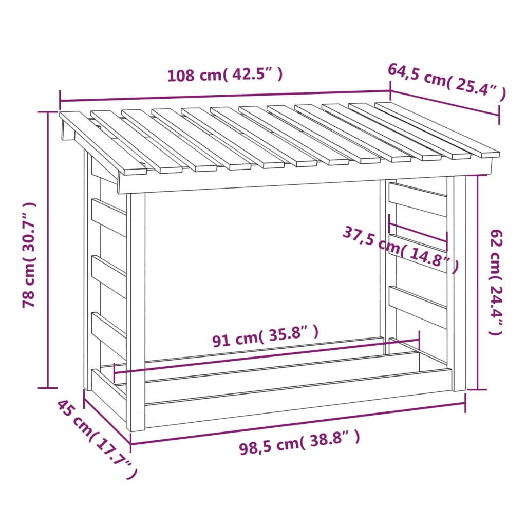 Portalegna Bianco 108x64,5x78 cm in Legno Massello di Pino