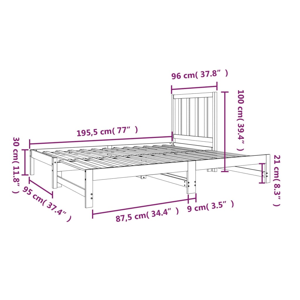 Dormeuse Estraibile Bianca 2x(90x190) cm Legno Massello di Pino | homemem39