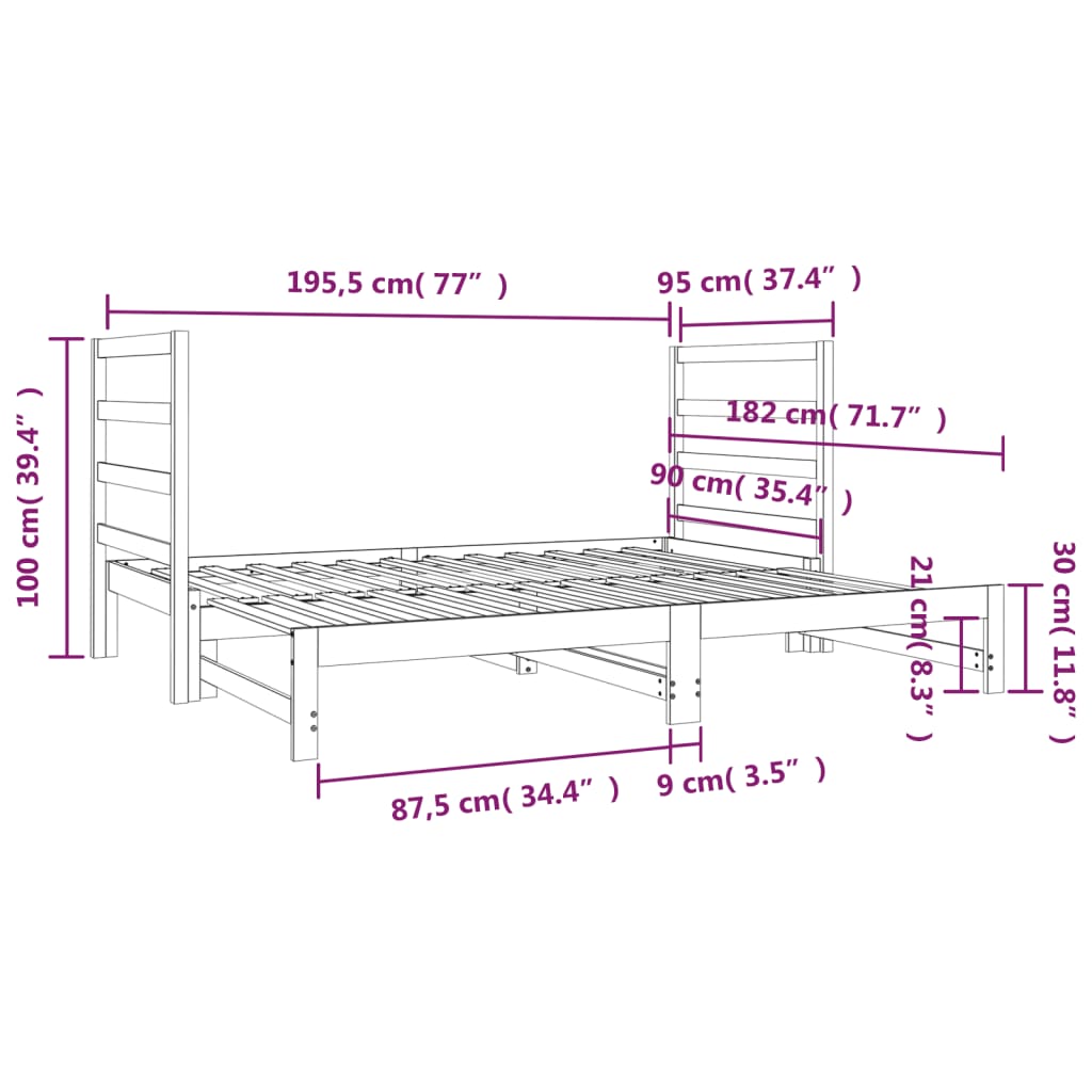 Dormeuse Estraibile 2x(90x190) cm Legno Massello di Pino | homemem39