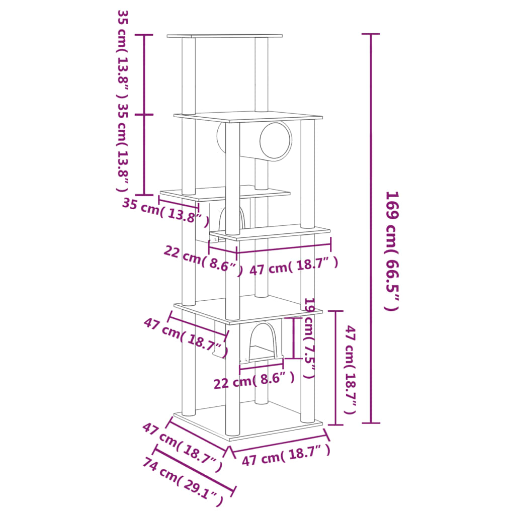 Albero per Gatti con Tiragraffi in Sisal Grigio Scuro 169 cm | homemem39