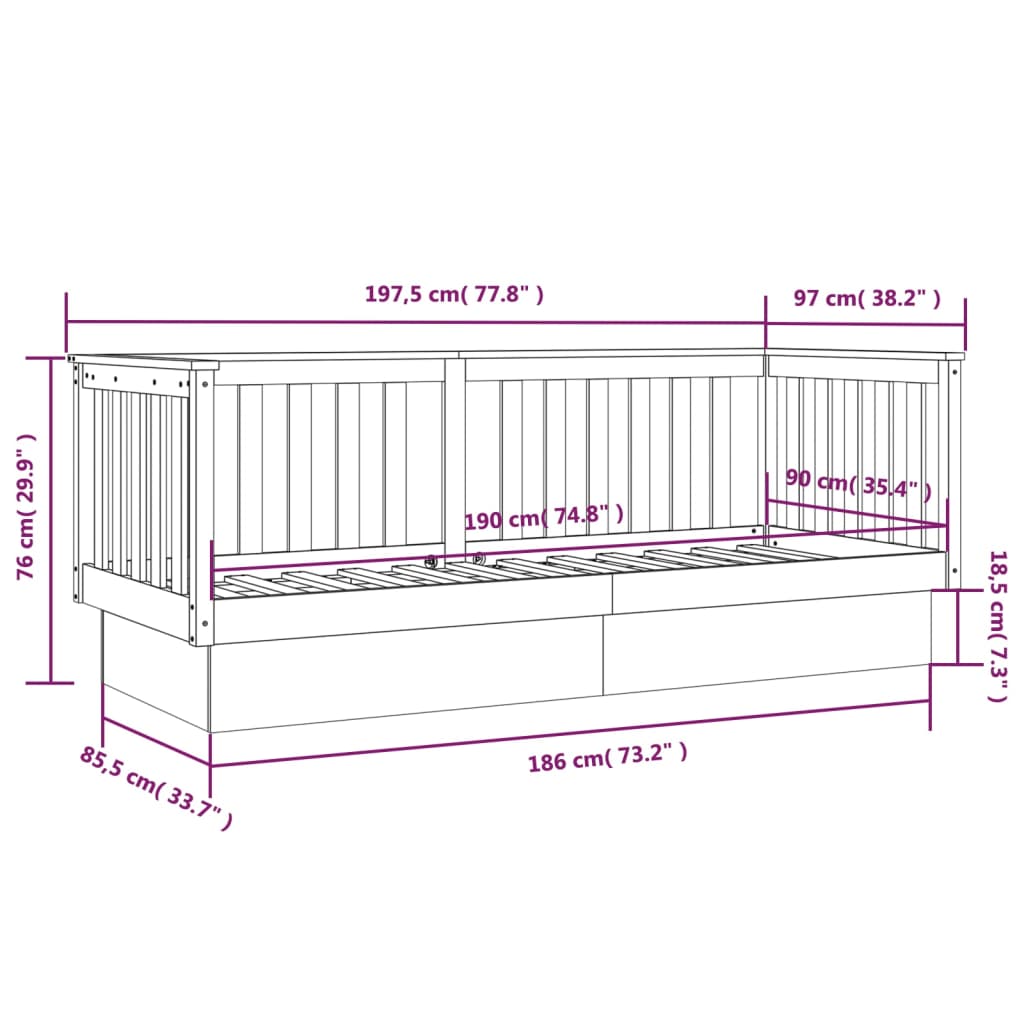 Dormeuse Nera 90x190 cm in Legno Massello di Pino | homemem39