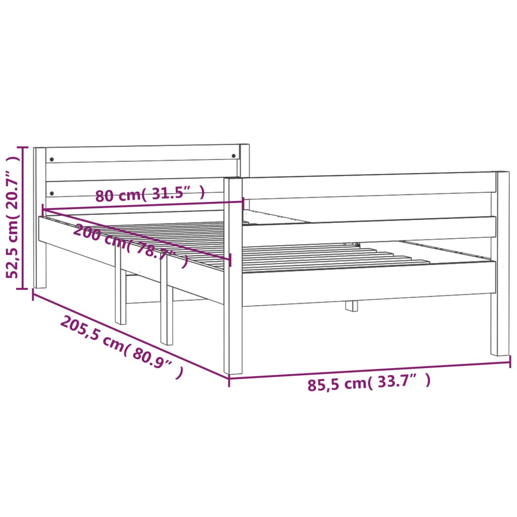 Giroletto senza Materasso 80x200 cm in Legno Massello Pino | homemem39