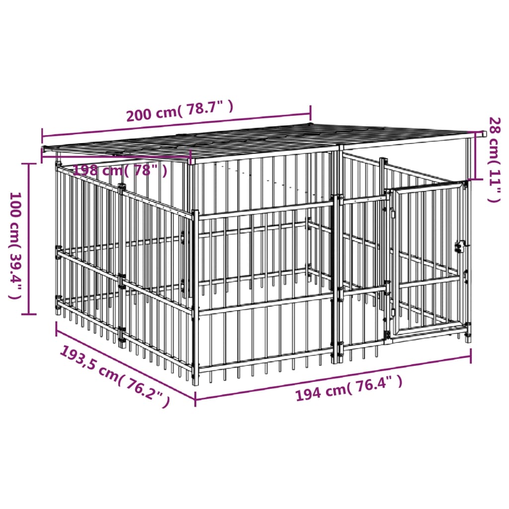 Gabbia per Cani da Esterno con Tetto in Acciaio 3,75 m² | homemem39