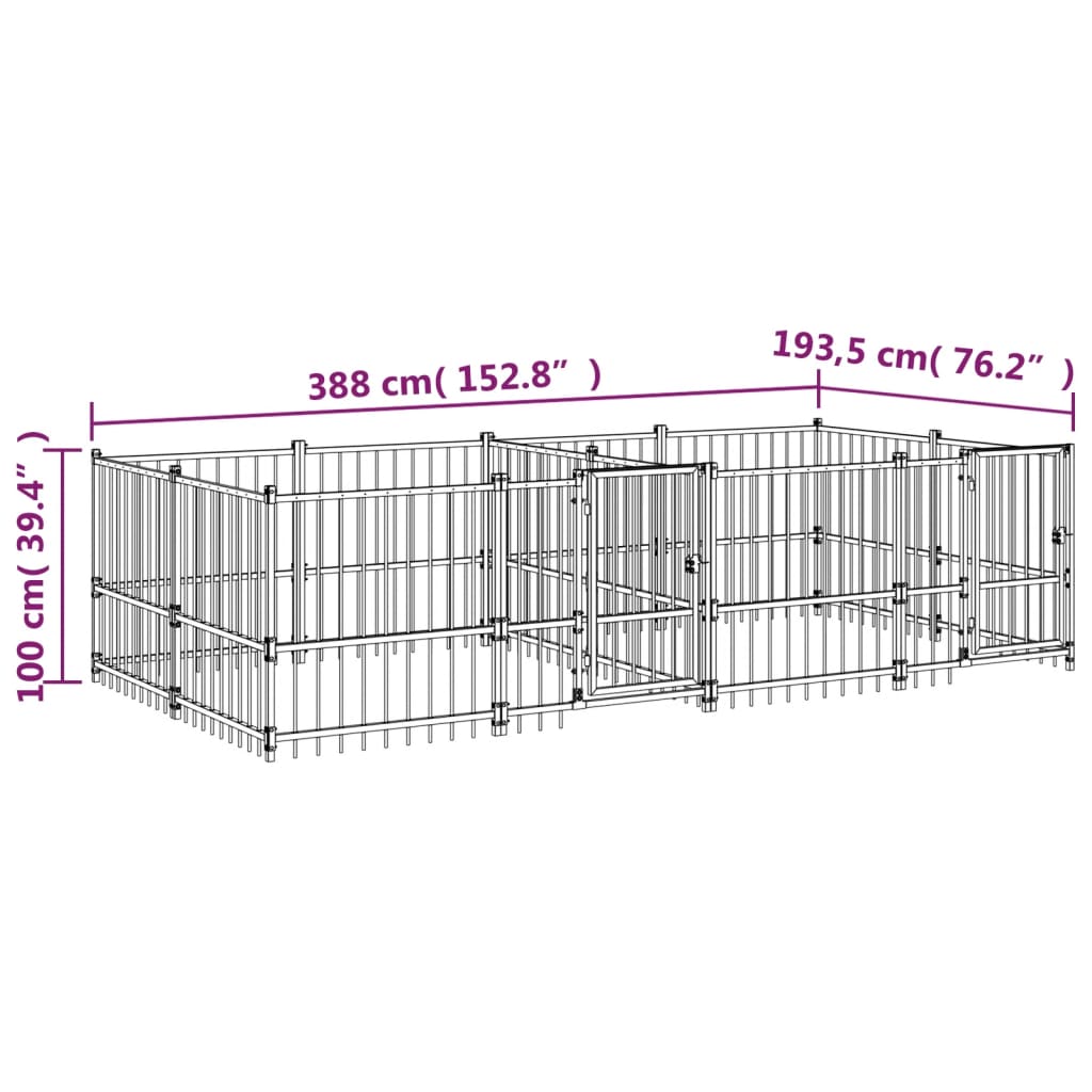 Gabbia per Cani da Esterno in Acciaio 7,51 m² | homemem39