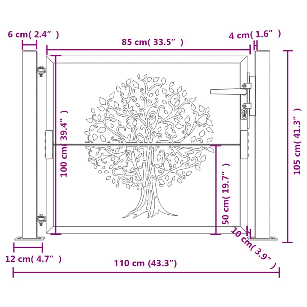 Cancello da giardino antracite 100x100 cm in acciaio con design ad albero | homemem39